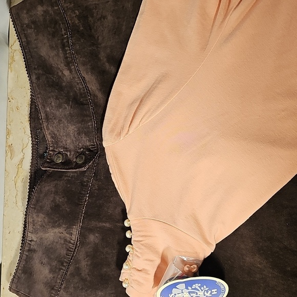 NWT April Cornell LOT: Brown Leather Suede Pants (XL/14) & Pink Top (L) - Picture 4 of 6